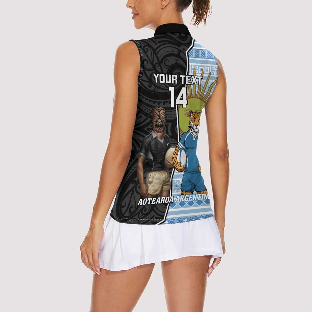 New Zealand Argentina Rugby Custom Women Sleeveless Polo Shirt 2025 Los Pumas All Black Together LT14 - Polynesian Pride