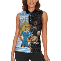 New Zealand Argentina Rugby Custom Women Sleeveless Polo Shirt 2025 Los Pumas All Black Together LT14 - Polynesian Pride