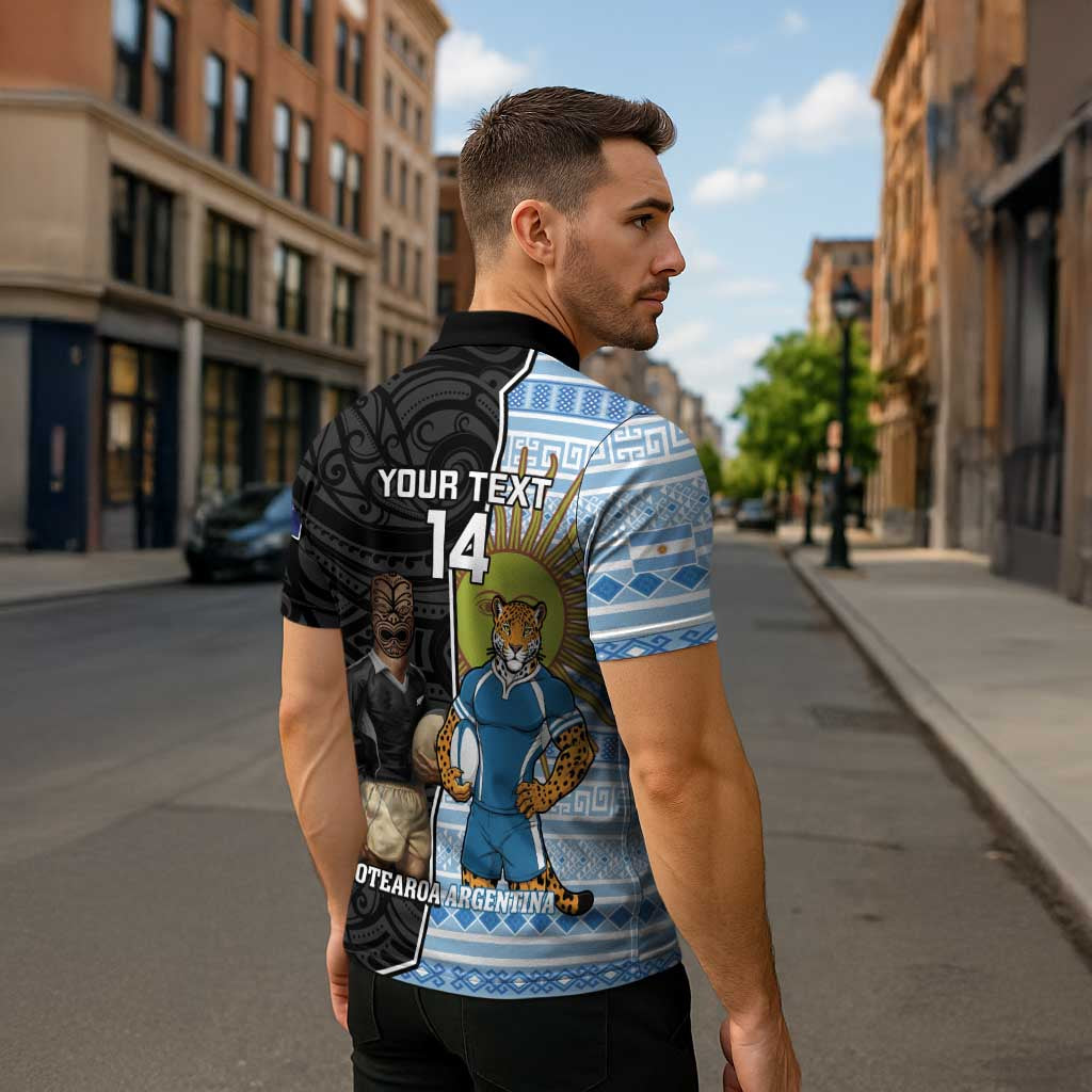 New Zealand Argentina Rugby Custom Zipper Polo Shirt 2025 Los Pumas All Black Together LT14 - Polynesian Pride