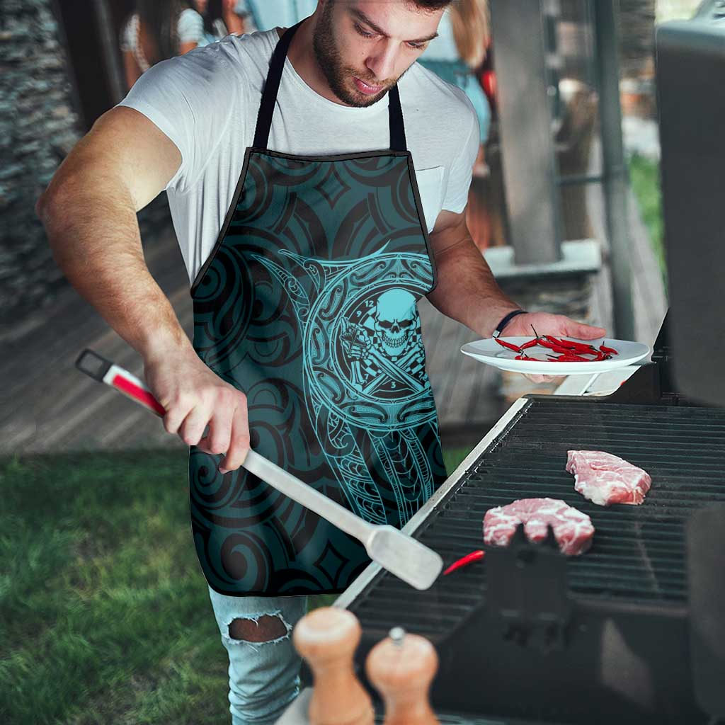 New Zealand Skull Darts Apron Aotearoa Maori Chest Tattoo Stylized Teal - Polynesian Pride