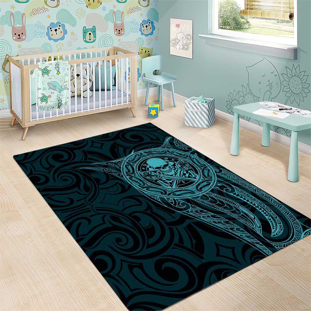 New Zealand Skull Darts Area Rug Aotearoa Maori Chest Tattoo Stylized Teal - Polynesian Pride