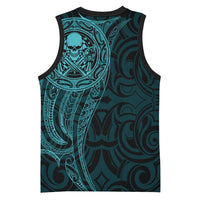 New Zealand Skull Darts Basketball Jersey Aotearoa Maori Chest Tattoo Stylized Teal LT14 - Polynesian Pride