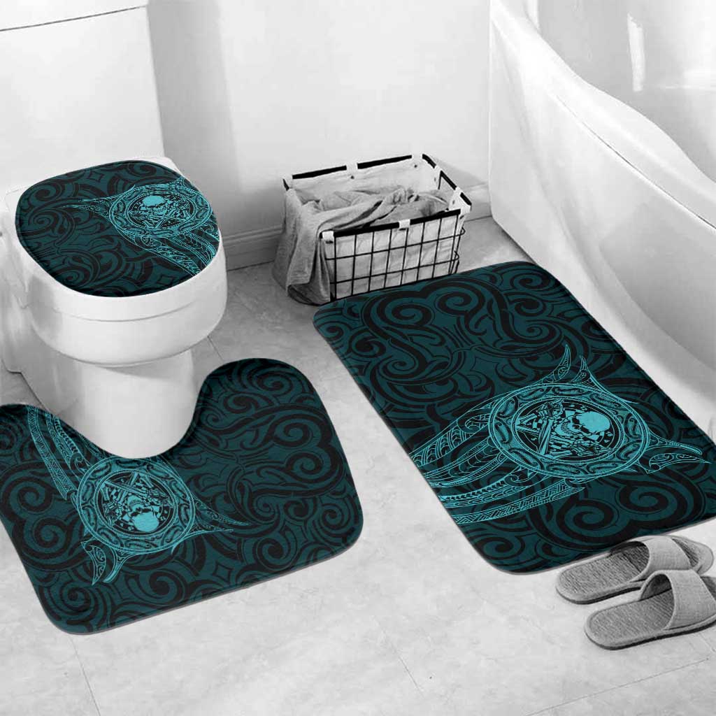 New Zealand Skull Darts Bathroom Set Aotearoa Maori Chest Tattoo Stylized Teal - Polynesian Pride