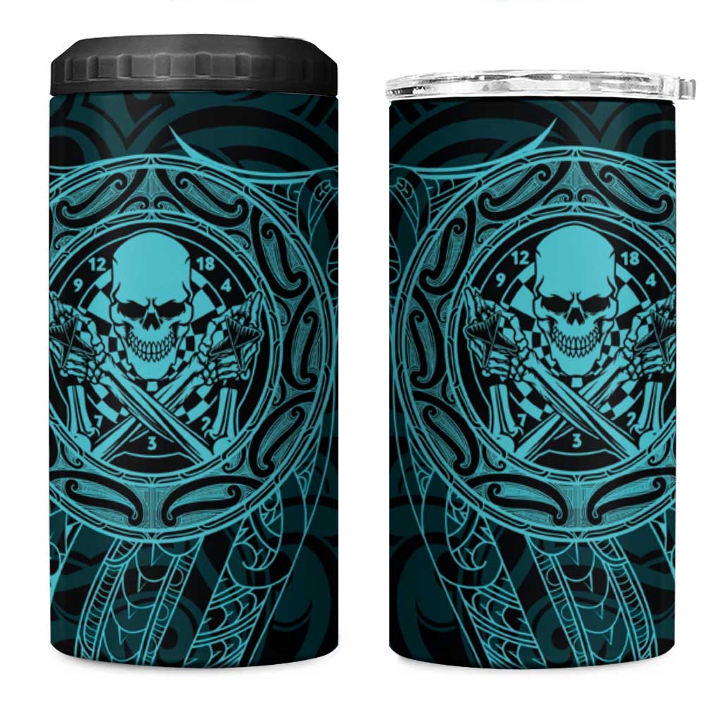 New Zealand Skull Darts 4 in 1 Can Cooler Tumbler Aotearoa Maori Chest Tattoo Stylized Teal LT14 One Size: 16 oz Teal - Polynesian Pride
