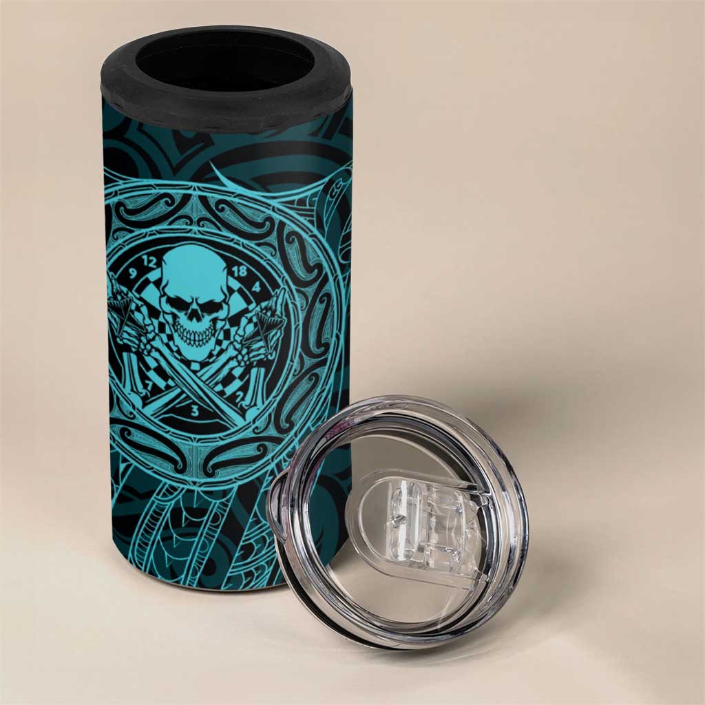 New Zealand Skull Darts 4 in 1 Can Cooler Tumbler Aotearoa Maori Chest Tattoo Stylized Teal LT14 - Polynesian Pride
