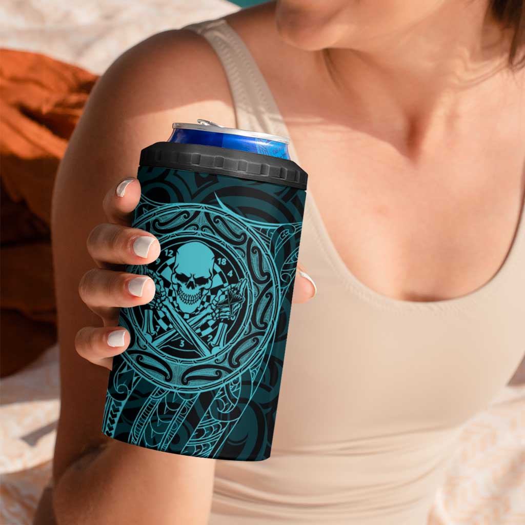 New Zealand Skull Darts 4 in 1 Can Cooler Tumbler Aotearoa Maori Chest Tattoo Stylized Teal LT14 - Polynesian Pride