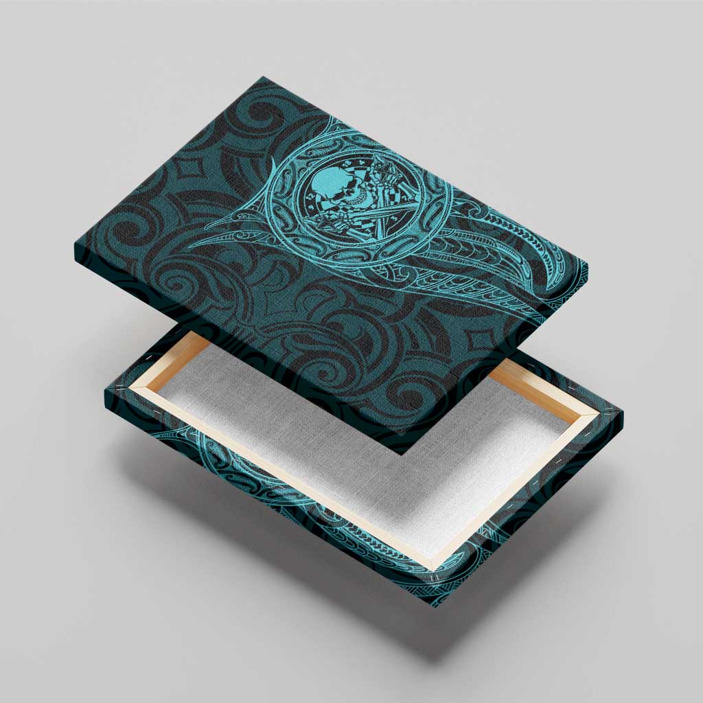 New Zealand Skull Darts Canvas Wall Art Aotearoa Maori Chest Tattoo Stylized Teal - Polynesian Pride