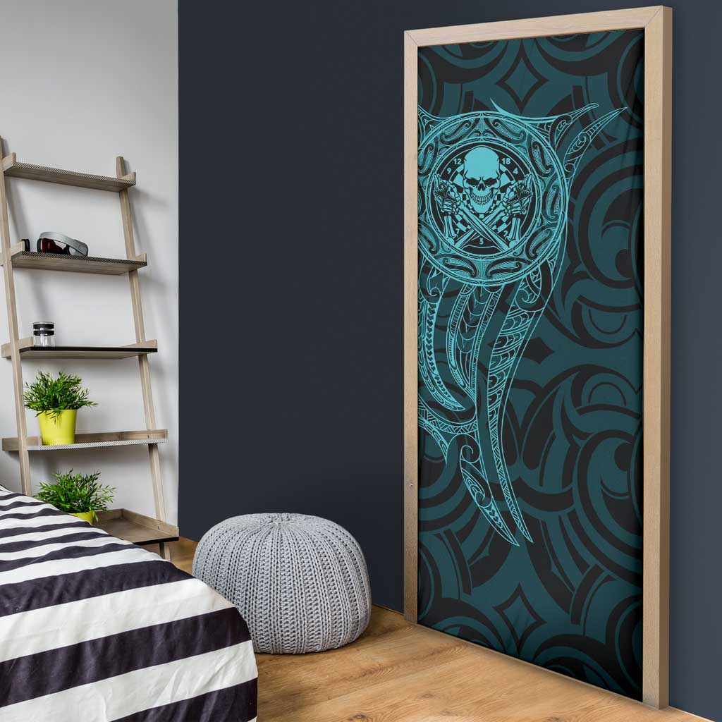 New Zealand Skull Darts Door Cover Aotearoa Maori Chest Tattoo Stylized Teal LT14 - Polynesian Pride