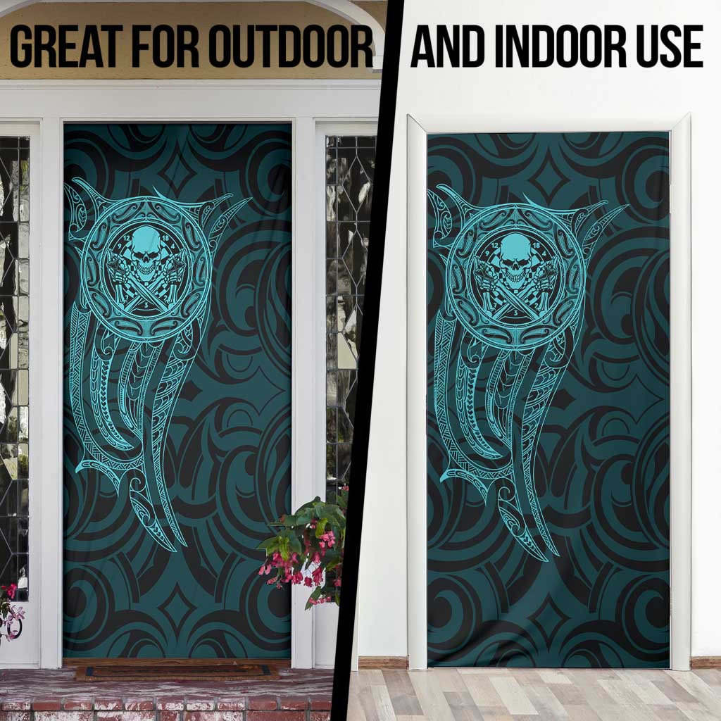 New Zealand Skull Darts Door Cover Aotearoa Maori Chest Tattoo Stylized Teal LT14 - Polynesian Pride