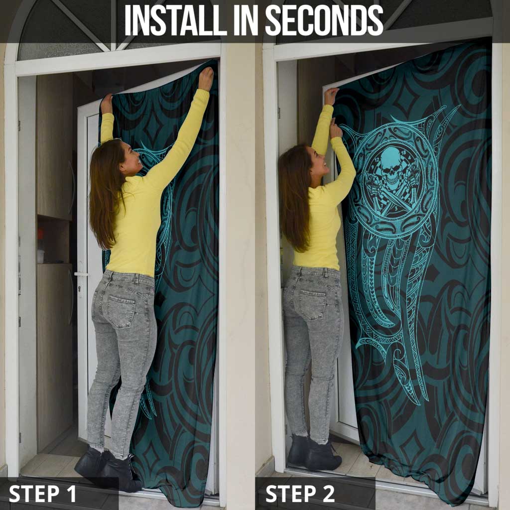New Zealand Skull Darts Door Cover Aotearoa Maori Chest Tattoo Stylized Teal LT14 - Polynesian Pride
