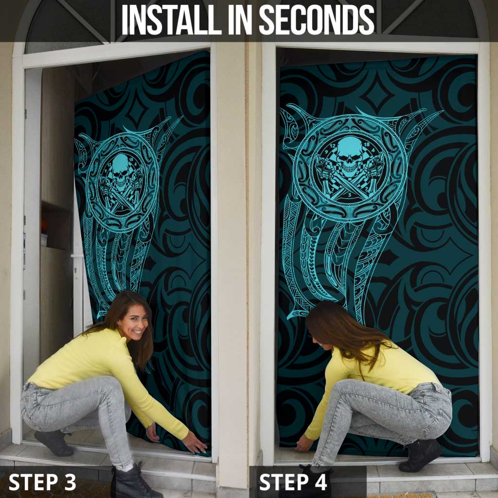 New Zealand Skull Darts Door Cover Aotearoa Maori Chest Tattoo Stylized Teal LT14 - Polynesian Pride