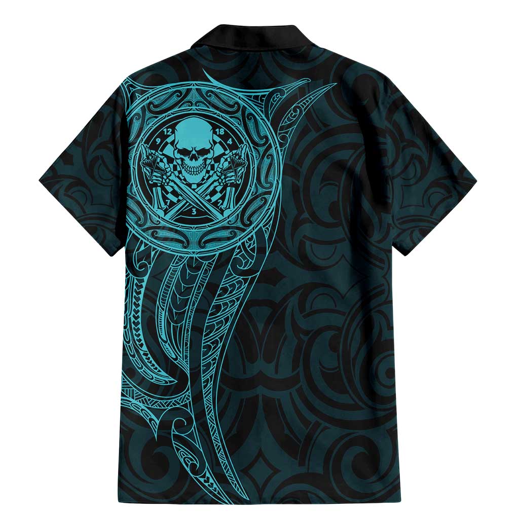 New Zealand Skull Darts Family Matching Mermaid Dress and Hawaiian Shirt Aotearoa Maori Chest Tattoo Stylized Teal LT14 - Polynesian Pride