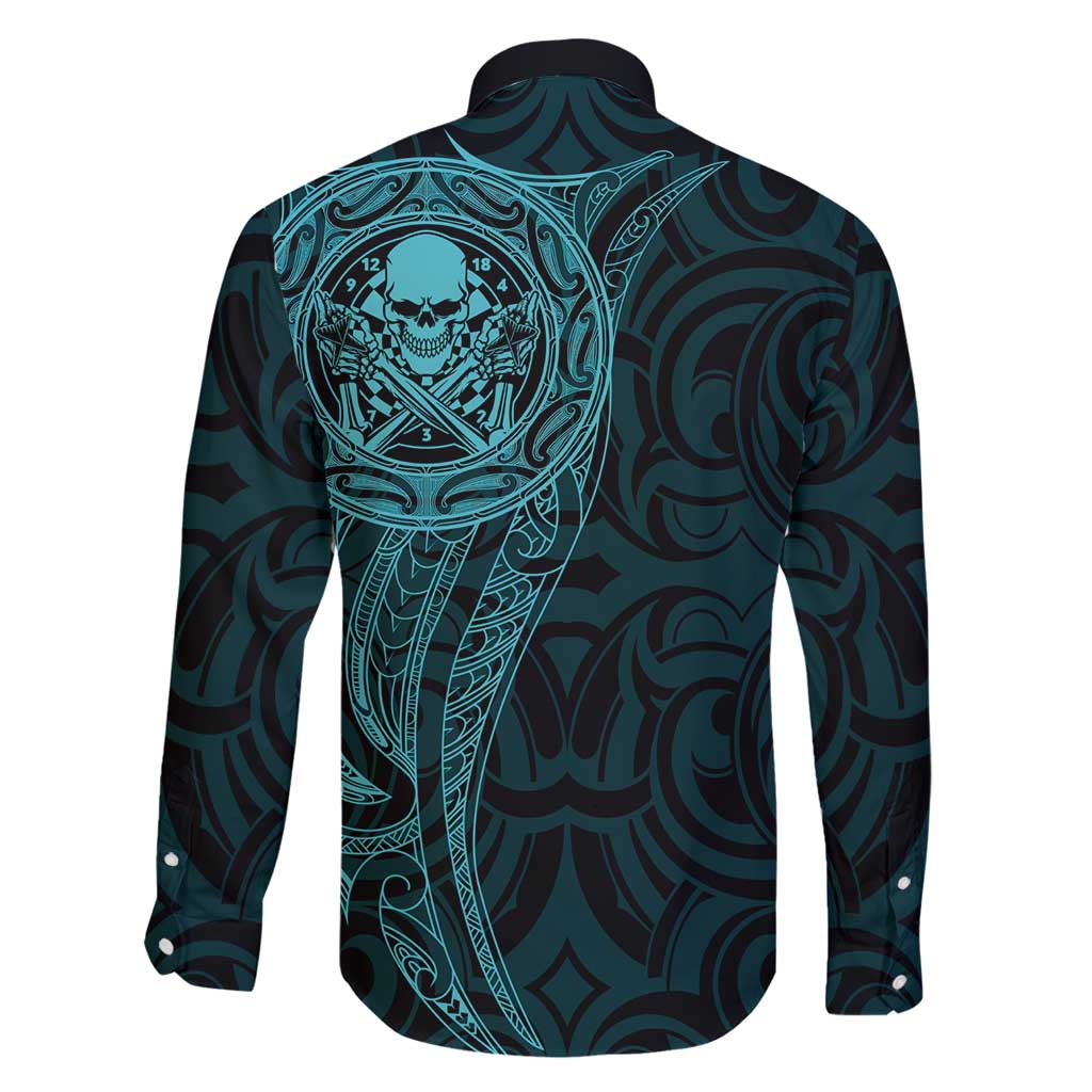 New Zealand Skull Darts Family Matching Mermaid Dress and Hawaiian Shirt Aotearoa Maori Chest Tattoo Stylized Teal LT14 - Polynesian Pride