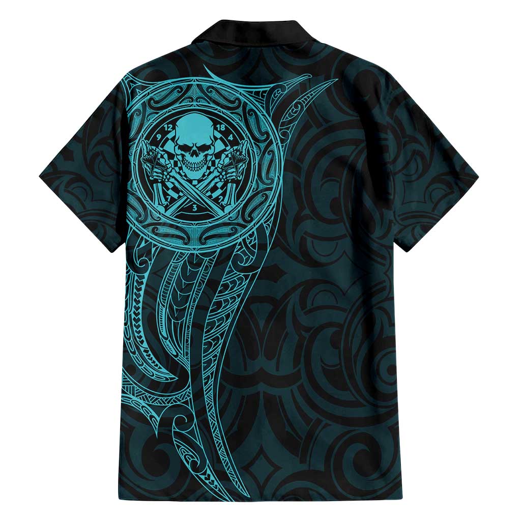 New Zealand Skull Darts Family Matching Off Shoulder Maxi Dress and Hawaiian Shirt Aotearoa Maori Chest Tattoo Stylized Teal LT14 - Polynesian Pride