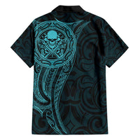 New Zealand Skull Darts Family Matching Off Shoulder Maxi Dress and Hawaiian Shirt Aotearoa Maori Chest Tattoo Stylized Teal LT14 - Polynesian Pride