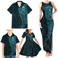 New Zealand Skull Darts Family Matching Tank Maxi Dress and Hawaiian Shirt Aotearoa Maori Chest Tattoo Stylized Teal LT14 - Polynesian Pride