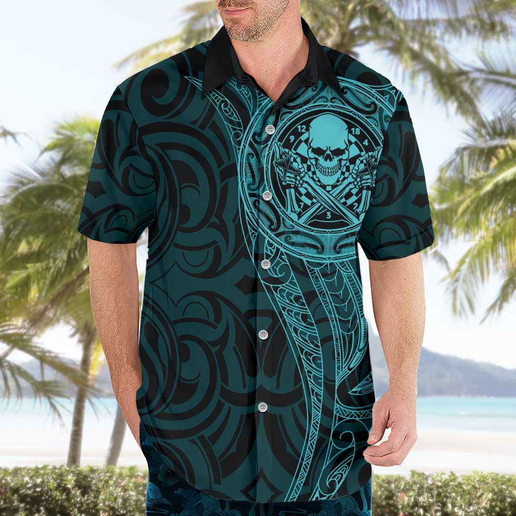 New Zealand Skull Darts Hawaiian Shirt Aotearoa Maori Chest Tattoo Stylized Teal LT14 - Polynesian Pride