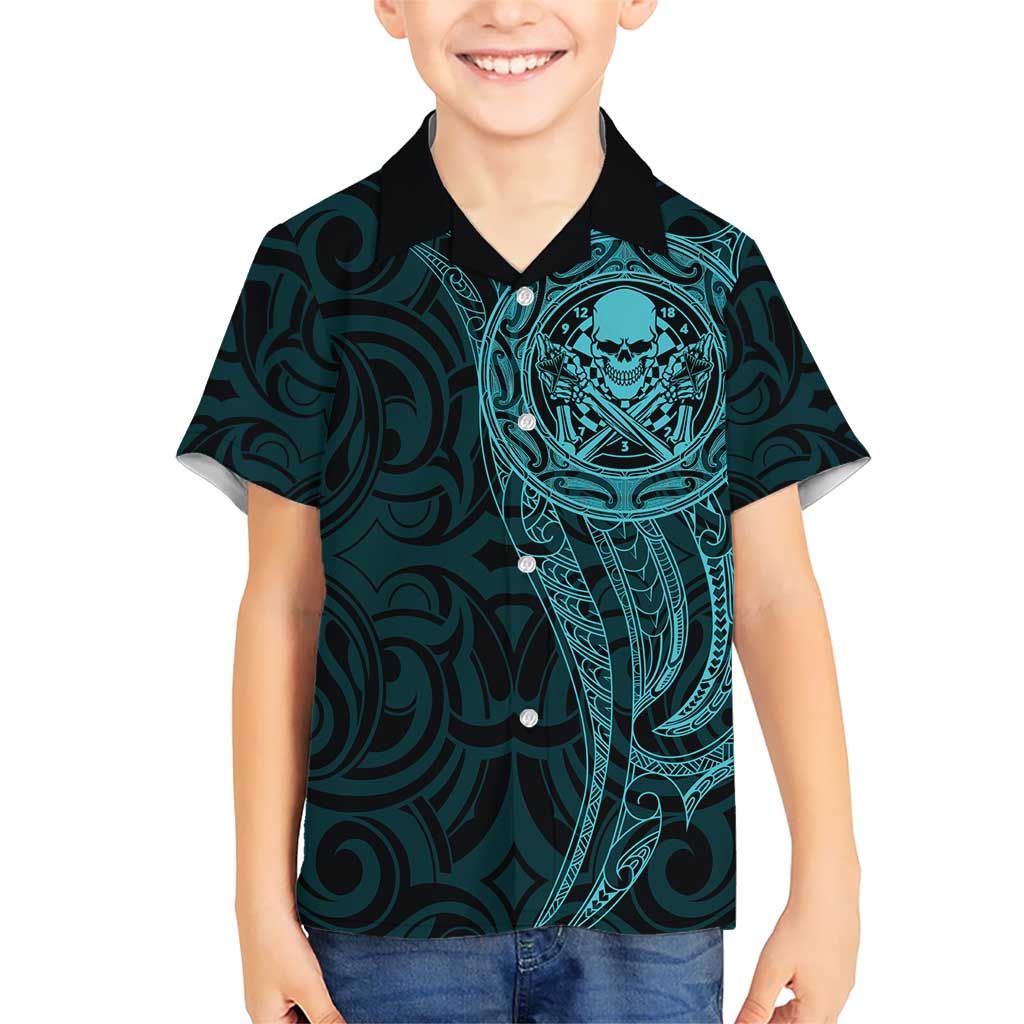 New Zealand Skull Darts Hawaiian Shirt Aotearoa Maori Chest Tattoo Stylized Teal LT14 - Polynesian Pride