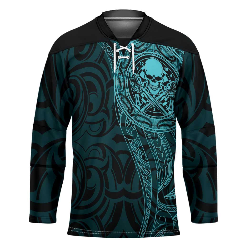 New Zealand Skull Darts Hockey Jersey Aotearoa Maori Chest Tattoo Stylized Teal LT14 Unisex Teal - Polynesian Pride