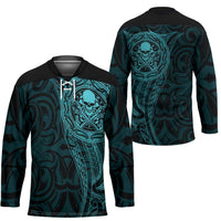 New Zealand Skull Darts Hockey Jersey Aotearoa Maori Chest Tattoo Stylized Teal LT14 - Polynesian Pride