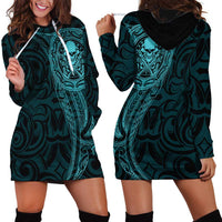 New Zealand Skull Darts Hoodie Dress Aotearoa Maori Chest Tattoo Stylized Teal LT14 - Polynesian Pride
