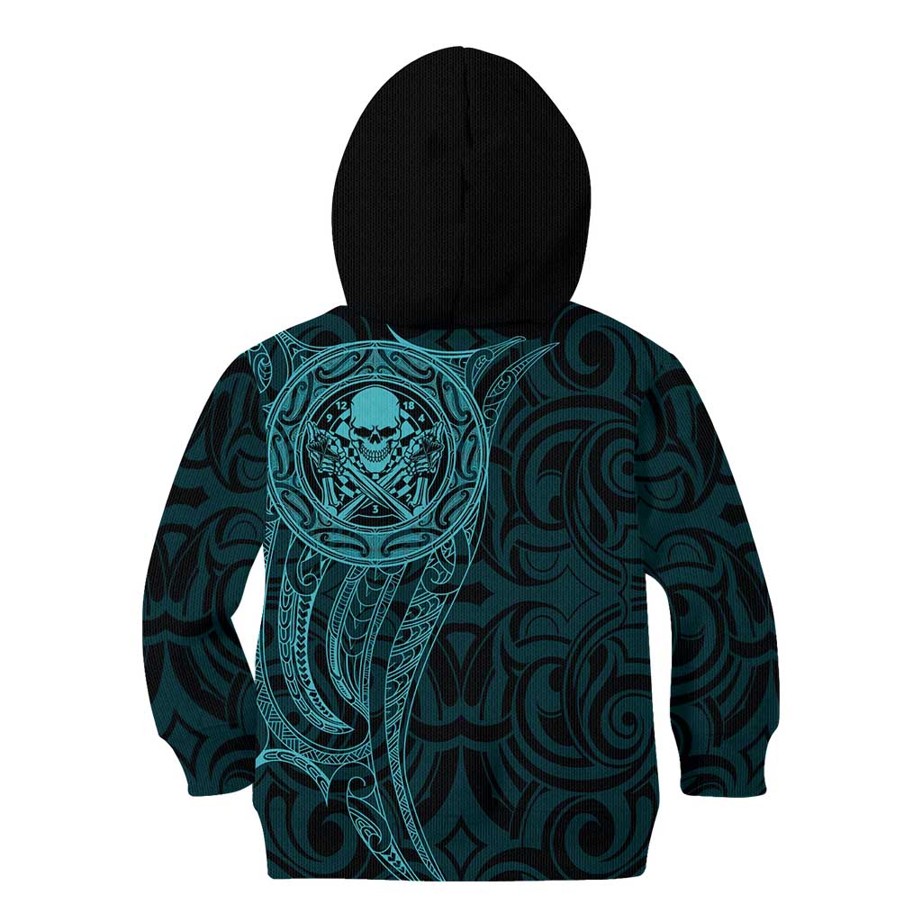 New Zealand Skull Darts Kid Hoodie Aotearoa Maori Chest Tattoo Stylized Teal LT14 - Polynesian Pride