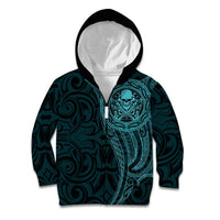 New Zealand Skull Darts Kid Hoodie Aotearoa Maori Chest Tattoo Stylized Teal LT14 Zip Hoodie Teal - Polynesian Pride
