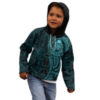 New Zealand Skull Darts Kid Hoodie Aotearoa Maori Chest Tattoo Stylized Teal LT14 - Polynesian Pride
