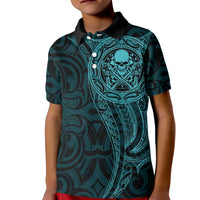 New Zealand Skull Darts Kid Polo Shirt Aotearoa Maori Chest Tattoo Stylized Teal LT14 Kid Teal - Polynesian Pride