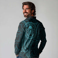 New Zealand Skull Darts Long Sleeve Polo Shirt Aotearoa Maori Chest Tattoo Stylized Teal LT14 - Polynesian Pride