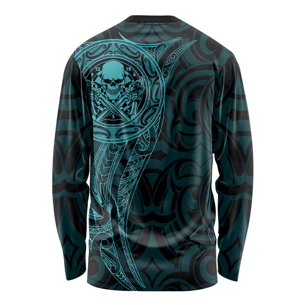 New Zealand Skull Darts Long Sleeve Shirt Aotearoa Maori Chest Tattoo Stylized Teal LT14 - Polynesian Pride