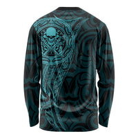 New Zealand Skull Darts Long Sleeve Shirt Aotearoa Maori Chest Tattoo Stylized Teal LT14 - Polynesian Pride