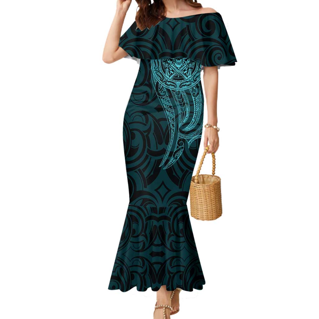 New Zealand Skull Darts Mermaid Dress Aotearoa Maori Chest Tattoo Stylized Teal LT14 Women Teal - Polynesian Pride