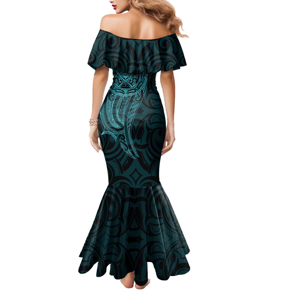 New Zealand Skull Darts Mermaid Dress Aotearoa Maori Chest Tattoo Stylized Teal LT14 - Polynesian Pride