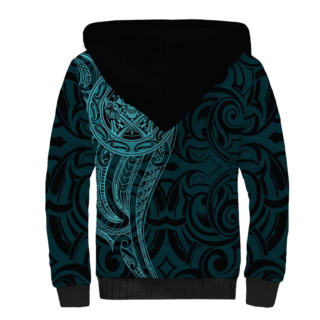 New Zealand Skull Darts Sherpa Hoodie Aotearoa Maori Chest Tattoo Stylized Teal LT14 - Polynesian Pride