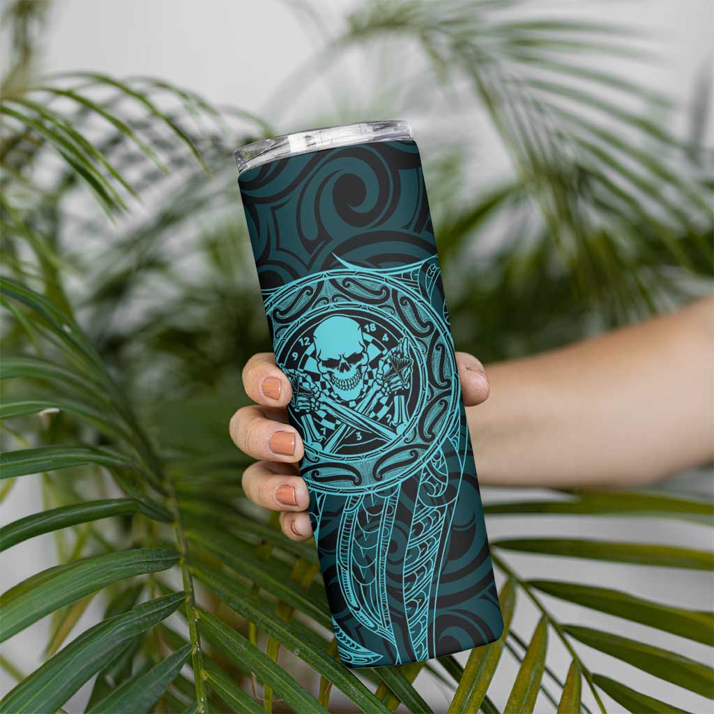 New Zealand Skull Darts Skinny Tumbler Aotearoa Maori Chest Tattoo Stylized Teal LT14 - Polynesian Pride