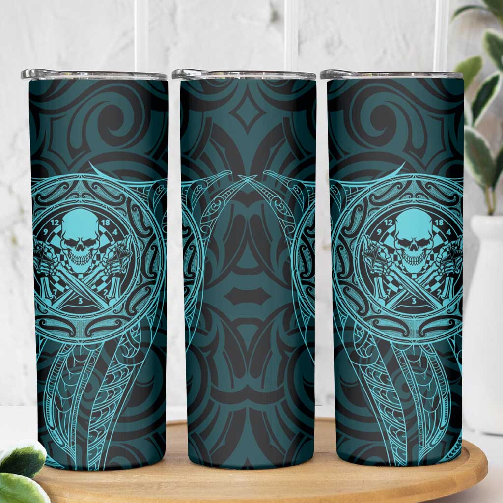 New Zealand Skull Darts Skinny Tumbler Aotearoa Maori Chest Tattoo Stylized Teal LT14 - Polynesian Pride