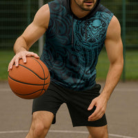 New Zealand Skull Darts Sleeveless Hoodie Aotearoa Maori Chest Tattoo Stylized Teal LT14 - Polynesian Pride