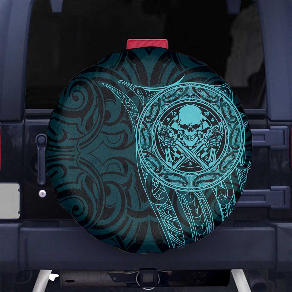 New Zealand Skull Darts Spare Tire Cover Aotearoa Maori Chest Tattoo Stylized Teal LT14 No hole Teal - Polynesian Pride