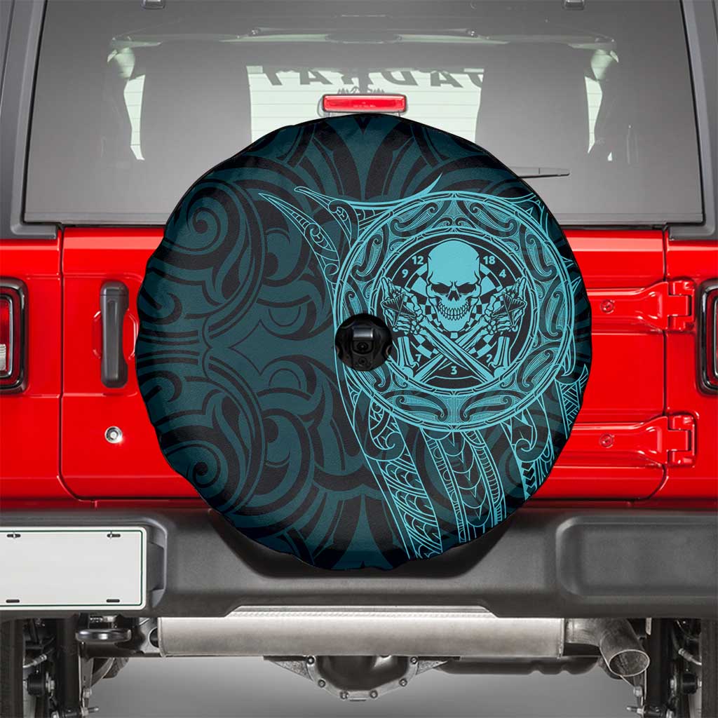 New Zealand Skull Darts Spare Tire Cover Aotearoa Maori Chest Tattoo Stylized Teal LT14 - Polynesian Pride