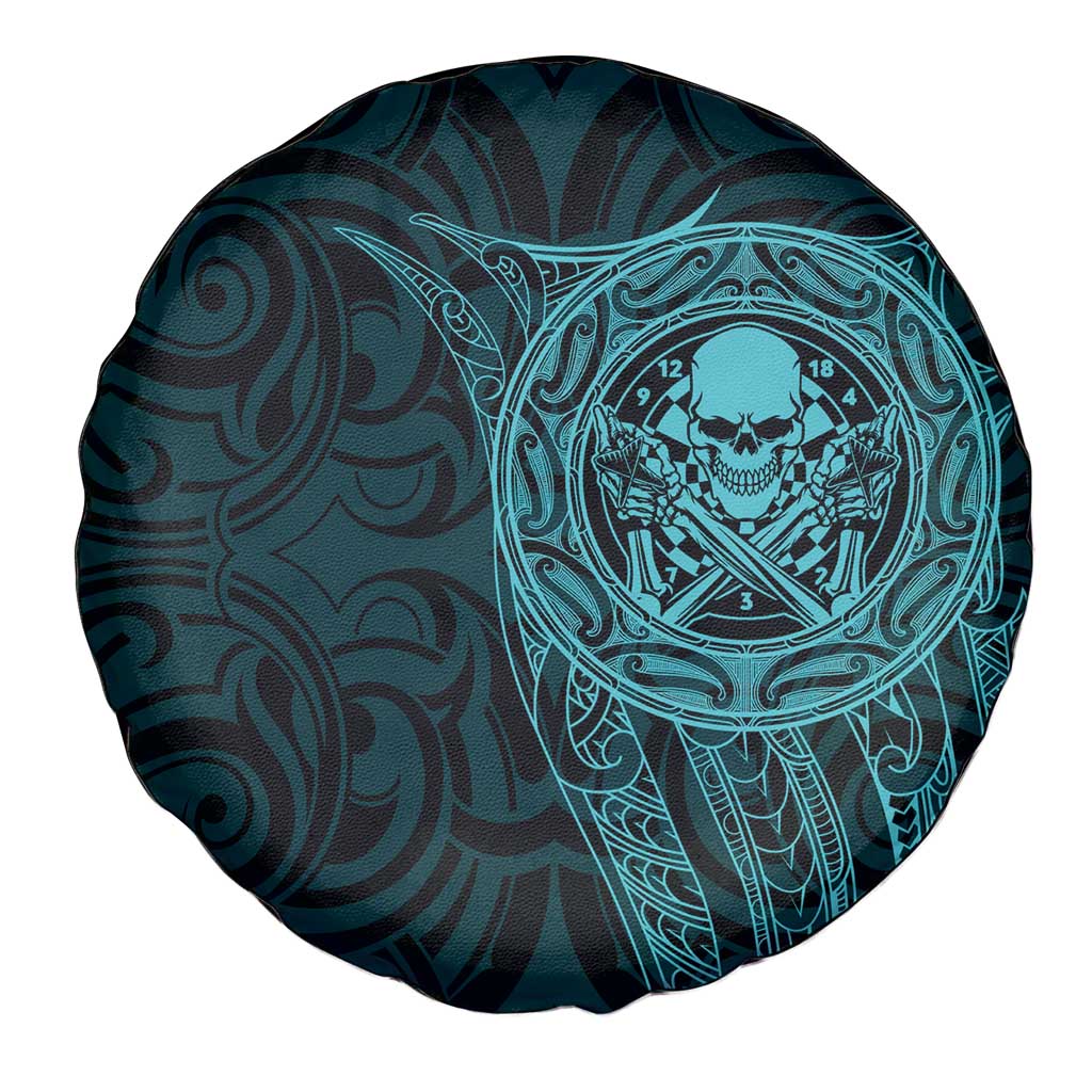New Zealand Skull Darts Spare Tire Cover Aotearoa Maori Chest Tattoo Stylized Teal LT14 - Polynesian Pride