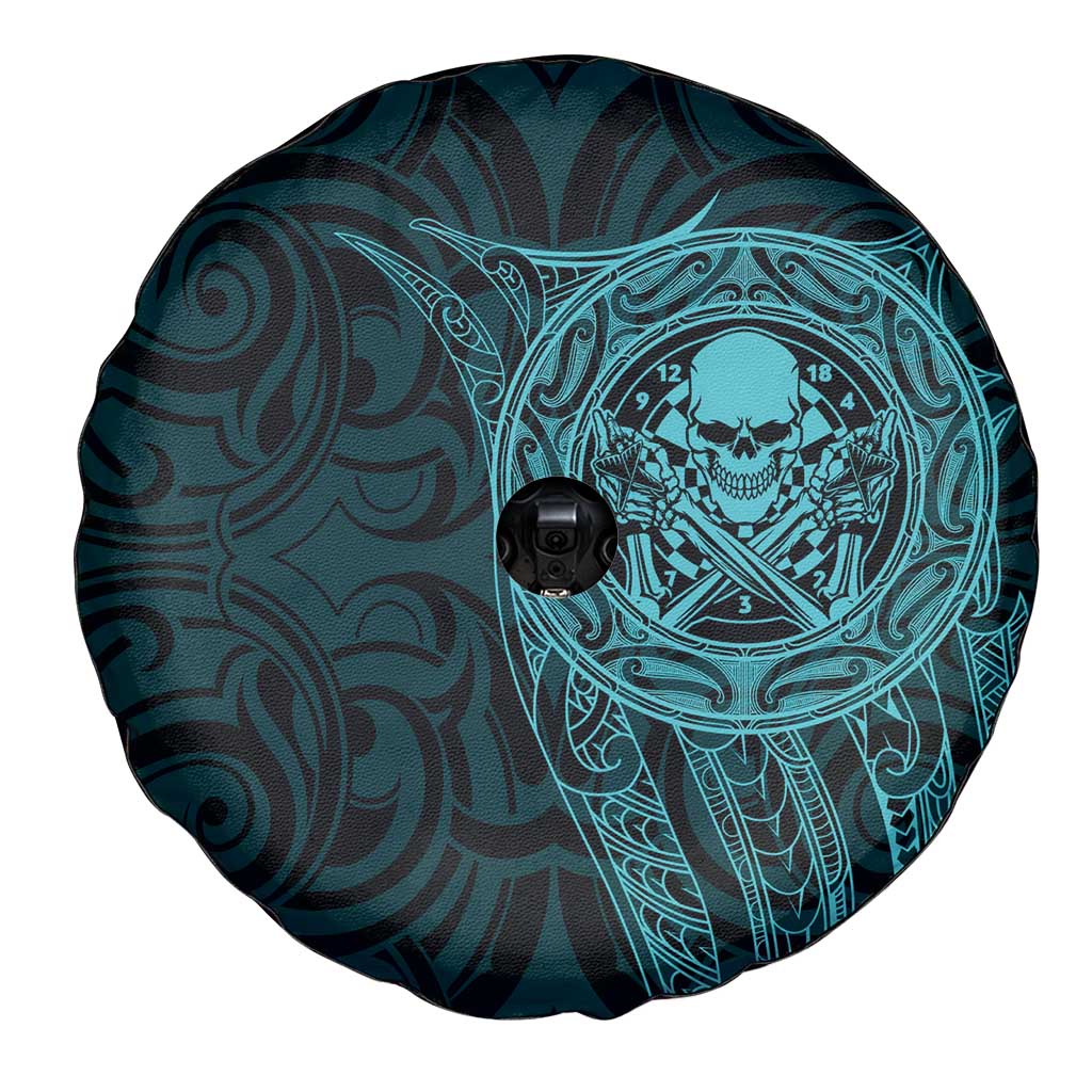 New Zealand Skull Darts Spare Tire Cover Aotearoa Maori Chest Tattoo Stylized Teal LT14 - Polynesian Pride