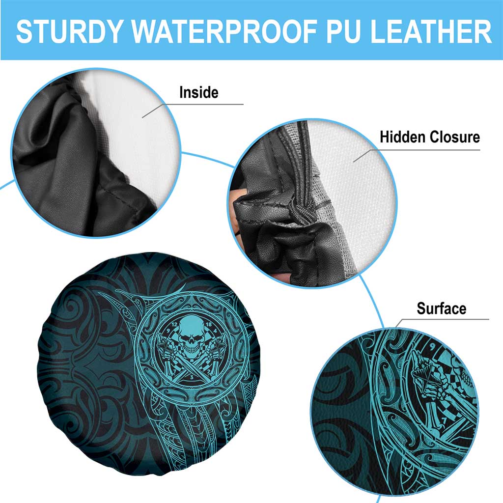 New Zealand Skull Darts Spare Tire Cover Aotearoa Maori Chest Tattoo Stylized Teal LT14 - Polynesian Pride