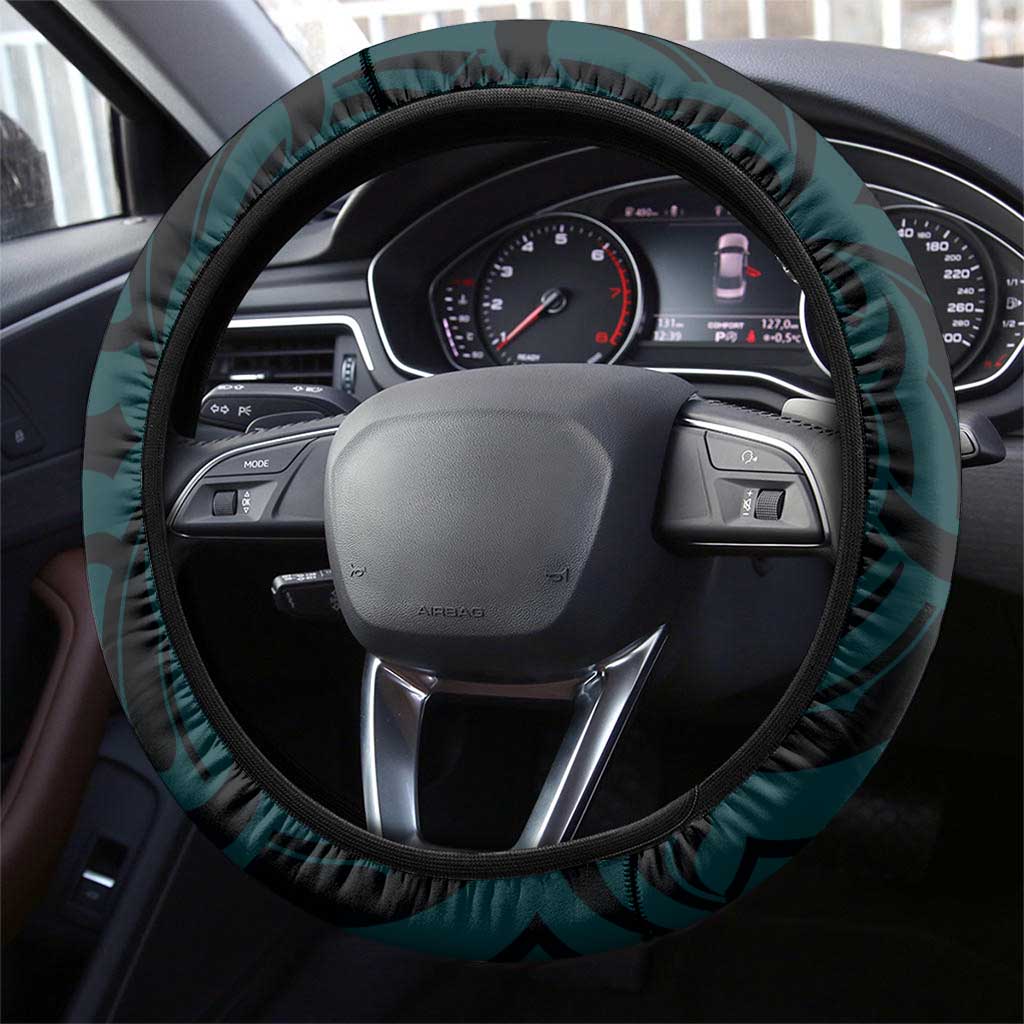 New Zealand Skull Darts Steering Wheel Cover Aotearoa Maori Chest Tattoo Stylized Teal LT14 - Polynesian Pride