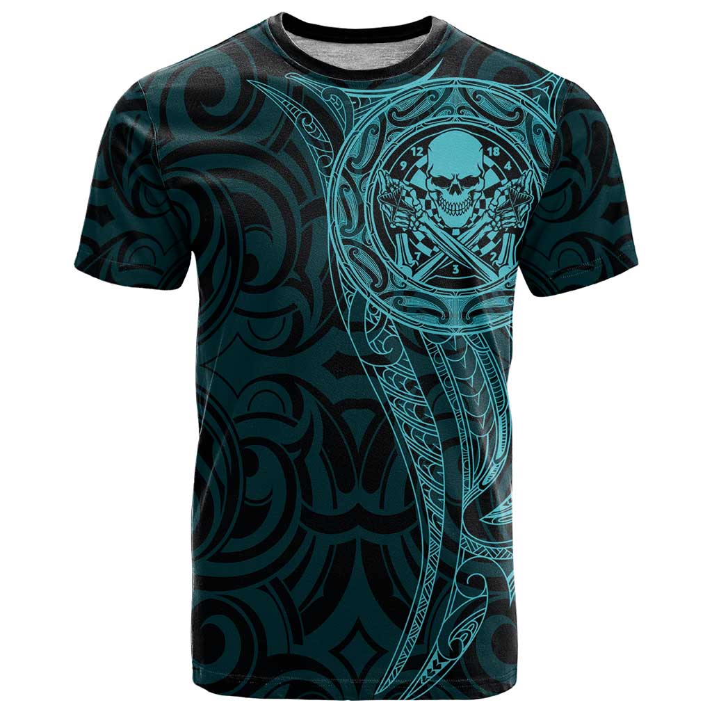 New Zealand Skull Darts T Shirt Aotearoa Maori Chest Tattoo Stylized Teal LT14 Teal - Polynesian Pride