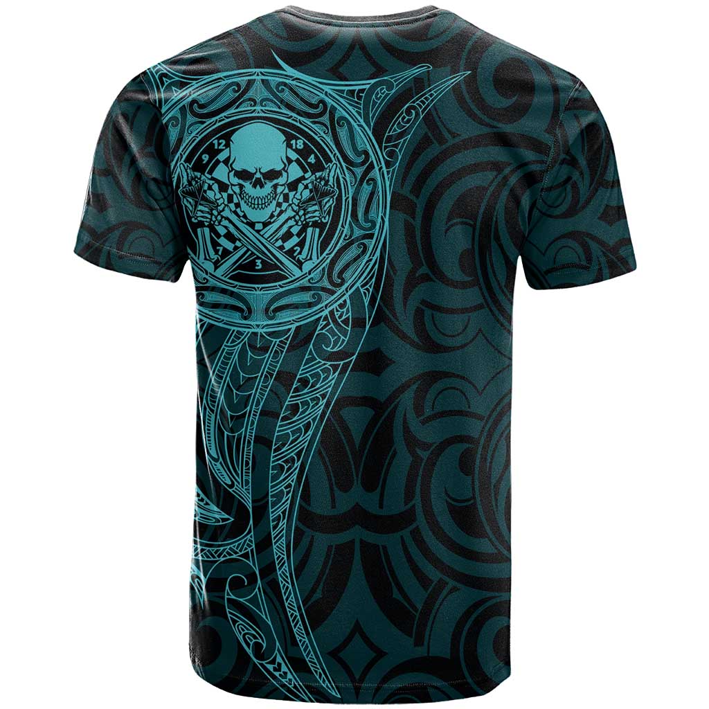 New Zealand Skull Darts T Shirt Aotearoa Maori Chest Tattoo Stylized Teal LT14 - Polynesian Pride