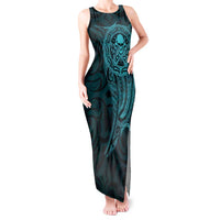 New Zealand Skull Darts Tank Maxi Dress Aotearoa Maori Chest Tattoo Stylized Teal LT14 Women Teal - Polynesian Pride