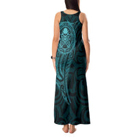 New Zealand Skull Darts Tank Maxi Dress Aotearoa Maori Chest Tattoo Stylized Teal LT14 - Polynesian Pride