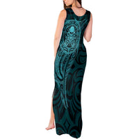 New Zealand Skull Darts Tank Maxi Dress Aotearoa Maori Chest Tattoo Stylized Teal LT14 - Polynesian Pride