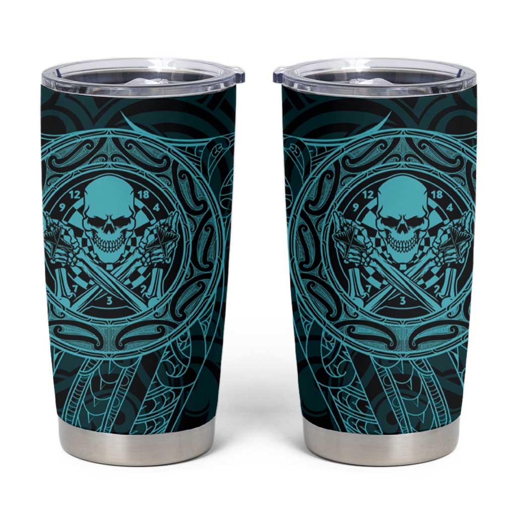 New Zealand Skull Darts Tumbler Cup Aotearoa Maori Chest Tattoo Stylized Teal LT14 Teal - Polynesian Pride
